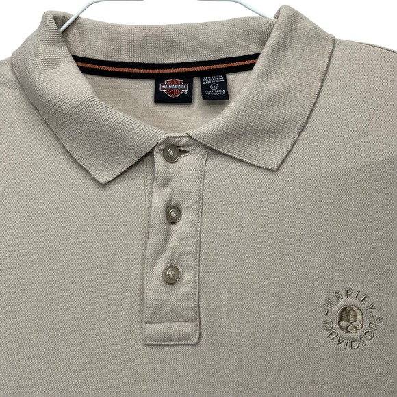 Harley-Davidson Other - Harley-Davidson Polo Shirt Mens 2XL Tan Cotton Blend Willie G Skull Embroidered